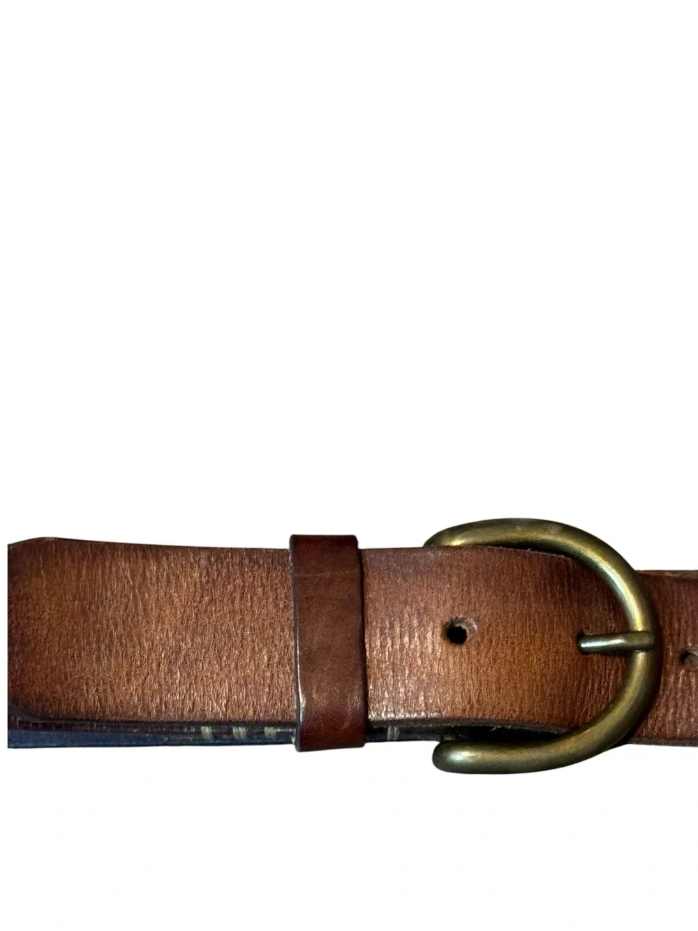Eddie Bauer Brown Leather Belt with Brass-Tone Round Buckle Womens Size Medium